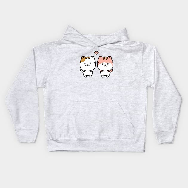 Couple of kawaii cute cat cartoon Kids Hoodie by Kawaii Bomb